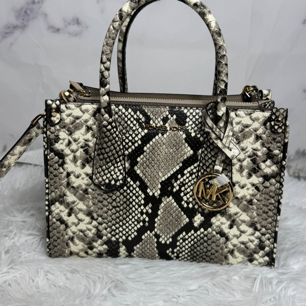NWT Michael Kors Faux Snakeskin Black and Beige Crossbody Bag